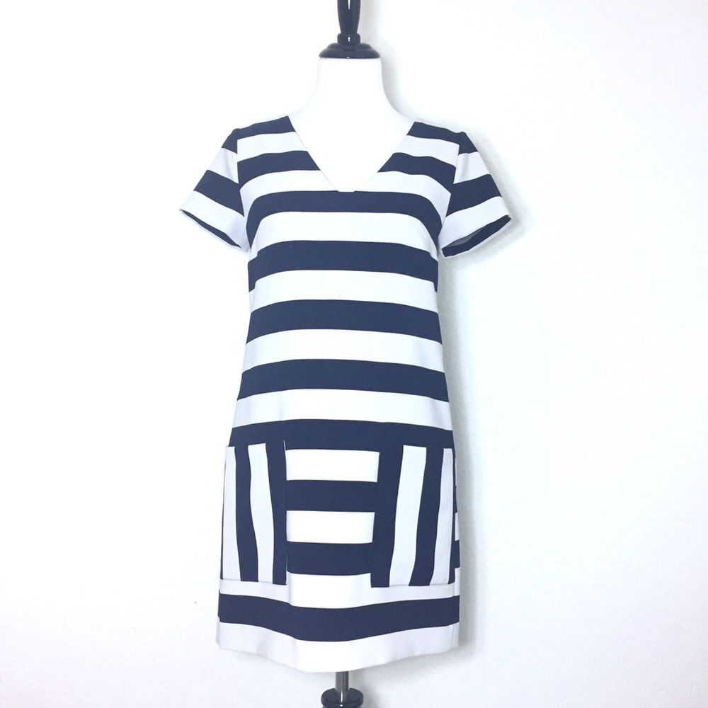Navy blue and white stripe dress